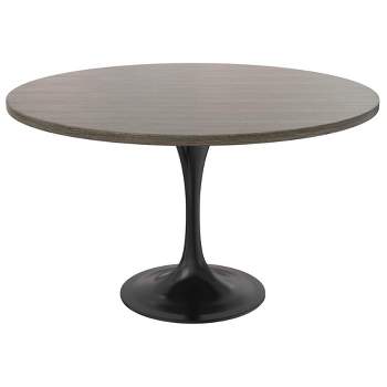 LeisureMod Verve Mid-Century Modern Table with a 48" Round MDF Tabletop and Black Steel Pedestal Base for Kitchen and Dining Room
