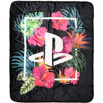 Sony Playstation Logo Floral Tropical Plush Throw Soft Fleece Blanket 48" x 60" Multicoloured
