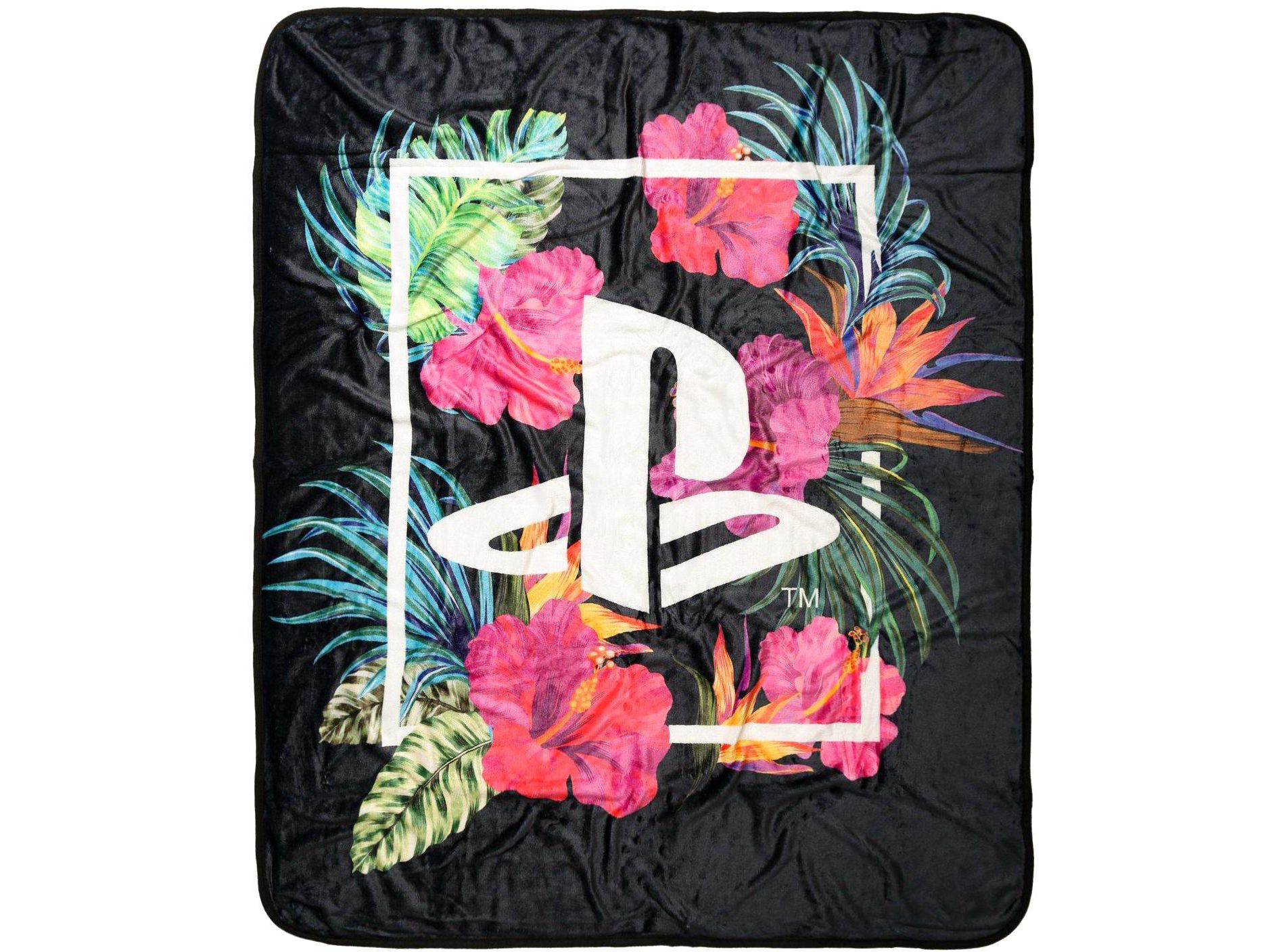 Sony Playstation Logo Floral Tropical Plush Throw Soft Fleece Blanket 48" x 60"