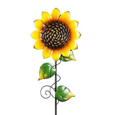 Radiant Yellow Iron Sunflower Garden Stakes, Set of 3