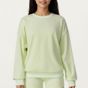 Anna-Kaci Active Women's Long Sleeve Crew Neck Pullover Sweatshirt with Contrast Trim Ribbed Hem and Relaxed Fit - 1 of 4