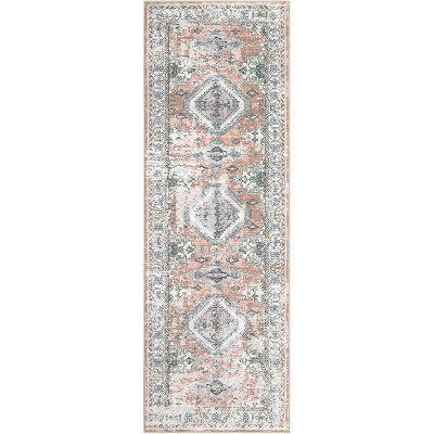 Washable Vintage Area Rug - Non-Slip Low Pile Medallion Carpet for Living Room, Bedroom, Office & Farmhouse Decor