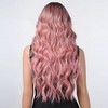 Pink Long Wavy Wigs with Bangs Synthetic Dark Roots Wigs for Women Natural Wave Fake Hair Heat Resistant Cosplay Party Use Wig - 4 of 4
