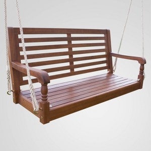 Nantucket Porch Swing - Merry Products: Acacia Wood Outdoor Swing, 2-Person Hanging Bench, Water-Resistant - 1 of 4
