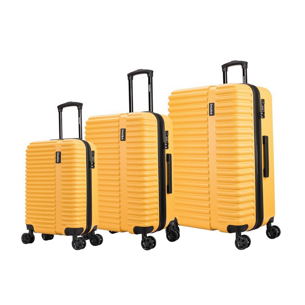 Photos - Luggage InUSA Ally Lightweight Hardside Checked Spinner 3pc  Set - Mustard 
