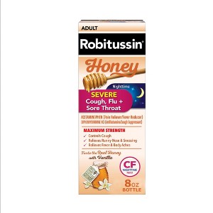 Robitussin Adult Honey Severe Cough, Flu & Sore Throat Nighttime Liquid, Maximum Strength Multi-Symptom Relief, 8 oz - 1 of 4
