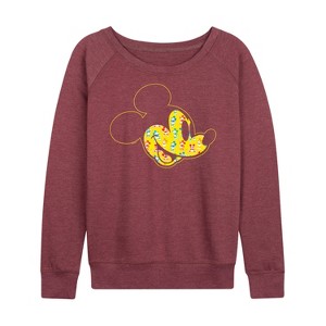 Women's - Disney - Mickey Face Fill Lightweight French Terry Wide Neck Long Sleeve Shirt - 1 of 4