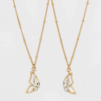 Cubic Zirconia Butterfly Friendship Pendant Necklace Set 2pc - Wild Fable™ Gold