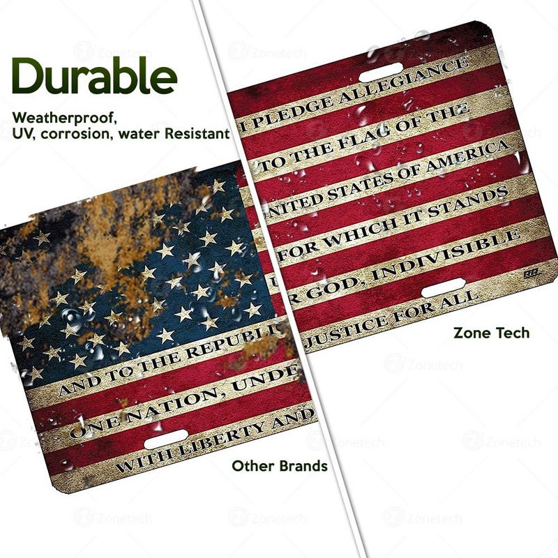 Zone Tech Tactical USA Flag License Plate - Premium Quality Thick Durable Novelty American Patriotic Pledge of Allegiance Car Tag Plate Cover, 5 of 9