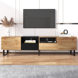 XIYUYEU TV Stand for 85 Inch TV with Open Shelf,TV Console Table with 2 Cabinets and 2 Drawers,Brown/White - 1 of 4