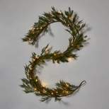 9' Pre-Lit Battery Operated LED Artificial Mixed Greenery Christmas Garland Warm White Lights - Wondershop™