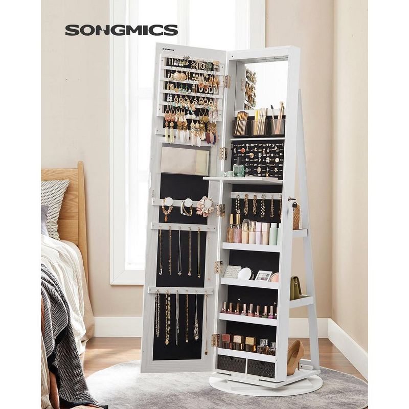 SONGMICS 360° Swivel Mirror Jewelry Cabinet Standing 6 LEDs Jewelry Armoire Box Organizer with Full Length Mirror, 4 of 8