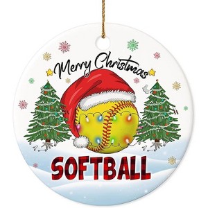 Lomsoe Christmas Ornament Softball Merry Christmas Ceramic Ornament, Xmas Tree Decoration, Hanging Ornament, for Family, Friends, Softball Lovers - 1 of 1