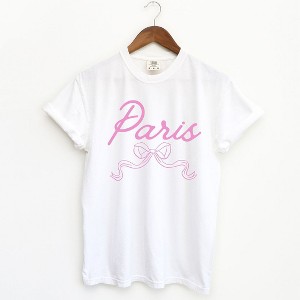 Simply Sage Market Women's Paris Coquette Bow Short Sleeve Garment Dyed Tee - 1 of 2