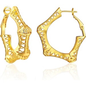 14K Gold Plated Chunky Dangle Hoop Earrings for Women | Medium Thick Huggie Statement Jewelry - 1 of 4