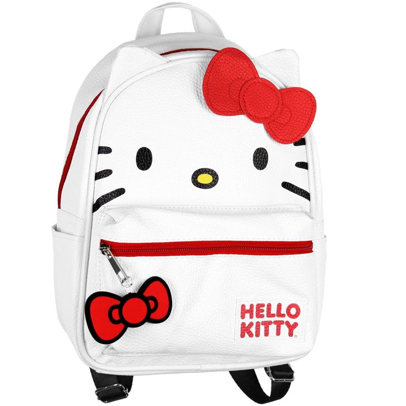 Hello Kitty Signature Bow Face and 3D Ear Design Faux Leather Mini Backpack White, 2 of 6