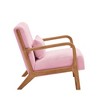 JUJABU Modern Accent Chair with Ribbed Corduroy Upholstery & Lumbar Pillow – Natural Wood Frame - 3 of 4
