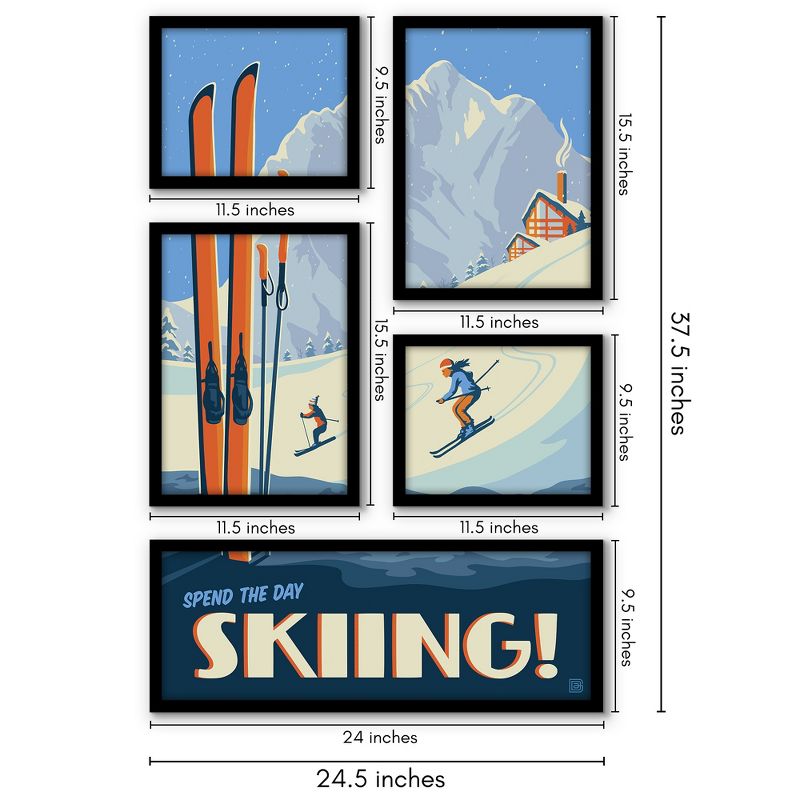 Americanflat Spend The Day Skiing 5 Piece Grid Wall Art Room Decor Set - Vintage Modern Home Decor Wall Prints, 3 of 6