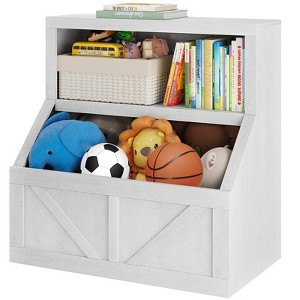Kids Bookshelf and Toy Storage Organizer – 2-Tier Toddler Bookcase with Storage Cabinet for Playroom Bedroom Living Room Classroom, Grey - 1 of 4