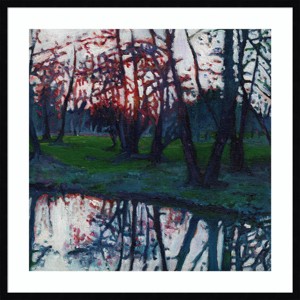 33" x 33" Last Glow on The Meadow by Helen White Wood Framed Wall Art Print - Amanti Art: Impressionistic Sunset Reflection - 1 of 4