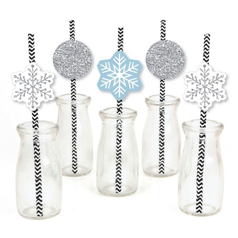 24 Reusable Snowflake Straws for Snowflake Winter Party Supplies Favors  Wonderland Frozen Birthday - Christmas Gift with 2 Cleaning Brushes