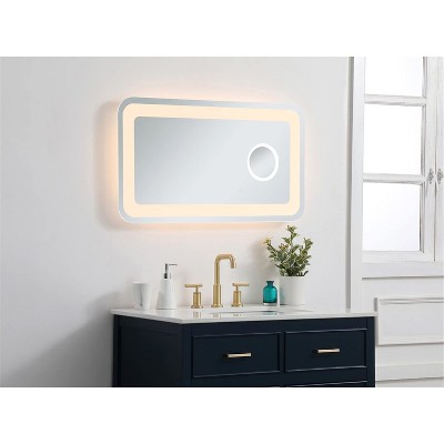 Glossy White 28"x12" LED Mirror with Magnifier & Color Temp Control