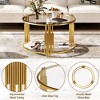 PAGED Round Wooden Coffee Table, Retro Side Table with Storage and Sliding Door, Center Table for Living Room, Bedroom - 2 of 4