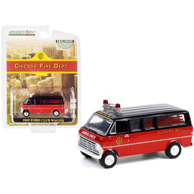 1969 Ford Club Wagon Ambulance Black and Red "Chicago Fire Department" "Hobby Exclusive" 1/64 Diecast Model Car by Greenlight