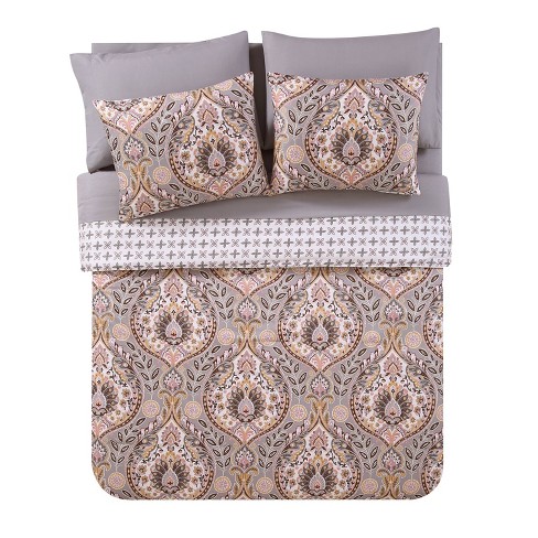 Queen Brynn Bed In A Bag Print Comforter Set Gray Gold Vcny Home