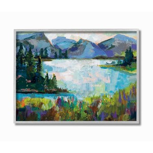 Stupell Industries Abstract Mountains and Lake Pine Landscape Painting - 1 of 4