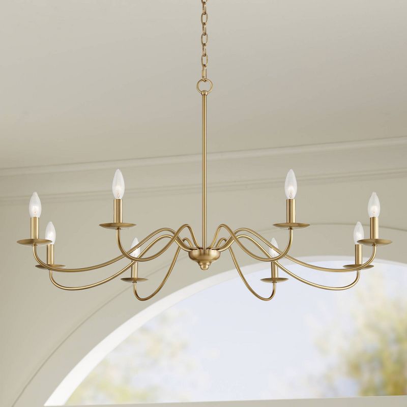Franklin Iron Works Soft Gold Chandelier 42" Wide Farmhouse Rustic Bent Arms 8-Light Fixture for Dining Room Living House Home Foyer Kitchen Island, 2 of 10