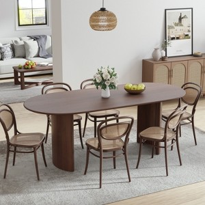 PexFix 67" Oval Dining Table Farmhouse Wood Kitchen Table for 4-6 with Arc-Shaped Edge Top and Curved Shape Base for Living/Dining Room in Walnut - 1 of 4