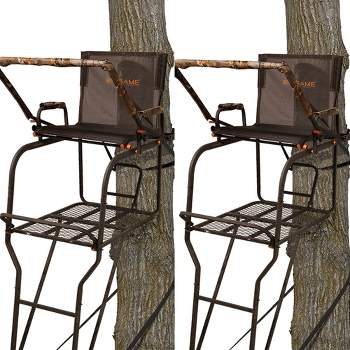 Big Game Hunter HD 18.5 Foot 1 Person Deer Hunting Adjustable Ladder Outdoor Tree Stand with Full Body Fall Arrest System, Camouflage (2 Pack)