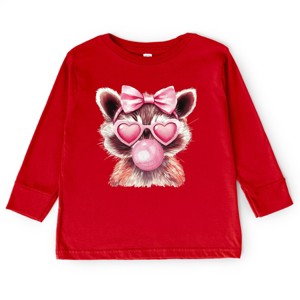 Valentine Raccoon With Bubblegum - Toddler Long Sleeve Graphic Tee - 1 of 4