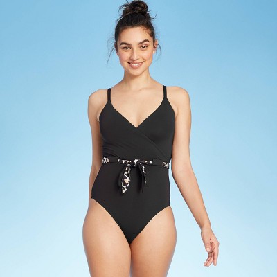 black wrap one piece swimsuit