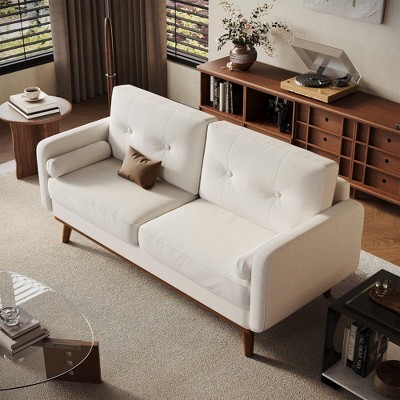 64" Loveseat Sofa, Mid Century Modern Couch Comfy Love Seat Couches for Living Room, 2 Seater Deep Seat Couch Linen Upholstered Couch for Bedroom