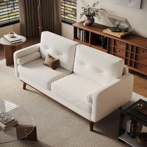 64" Loveseat Sofa, Mid Century Modern Couch Comfy Love Seat Couches for Living Room, 2 Seater Deep Seat Couch Linen Upholstered Couch for Bedroom - 1 of 4