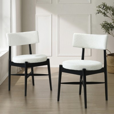Mid-Century Modern Dining Chair Set of 2 with Boucle Upholstered Open Back & Rubber Wood Frame for Dining Room-Baofuwish