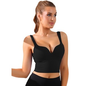 Allegra K Women's Wire-Free Integrated Cup Sports Push-Up Ribbed Longline Camisoles - 1 of 4