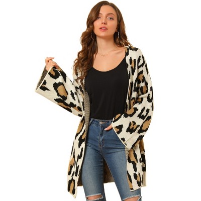 LittleMax Long Sleeves Casual Loose Open Front One Piece Leopard Print Knitted Cardigans Sweaters Outwear Coat
