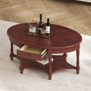 45-Inch Oval Coffee Table with Drawer & Storage Shelf, French