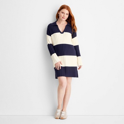 Women's Long Sleeve Oversized Rugby Mini Sweater Dress - Future Collective