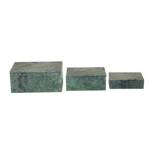Set of 3 Marble Box with Gold Linear Lines Green- Olivia & May: Modern Rectangular Storage, Spot Clean - 1 of 4