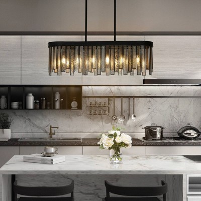 Matte Black and Mercury Glass 6-Light Linear Chandelier
