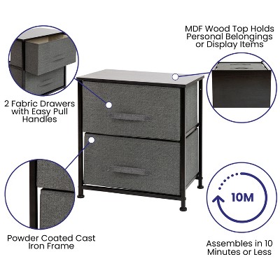 Gray and Black 2-Drawer Cast Iron Nightstand