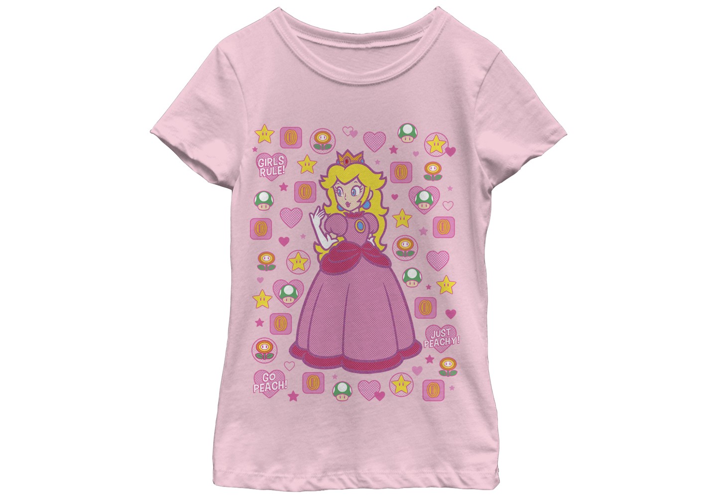 Футболка Nintendo Princess Peach Girls Rule T-Shirt - Light Pink - Small для девочек, цвет: Персиковый — фото 1