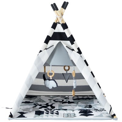 Wonder&Wise Striped Indoor Baby Toddler Childrens Kids Foldable Canvas Activity Toy Teepee Play Tent House with ABC Floor Mat for Ages 6 Months and Up