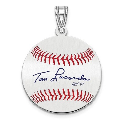Black Bow Jewelry Sterling Silver Tom Lasorda Signature SM Enamel Baseball Pendant