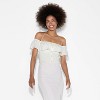 Women's Smocked Ruffle Sleeve Open-Neck Halter Top - Wild Fable™ Off-White - 2 of 3