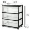 3 Drawer Wide Plastic Storage Cart with Clear Pull Out Drawers - 2 of 4